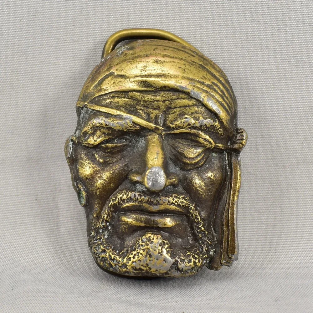 Vintage 1977 Bergamot Brass‎ Works Pirate Belt Buckle Bearded Man Face Collectib